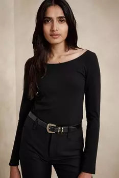 Изысканная футболка с широким вырезом Banana Republic, черный