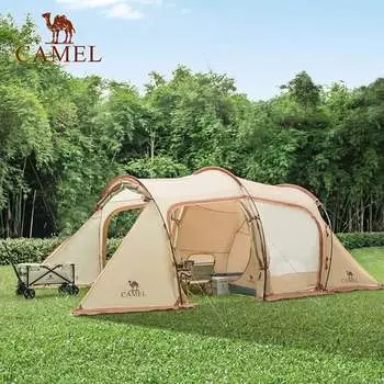 Изысканная портативная палатка для кемпинга Camel с одной спальней и одной гостиной, ветрозащитная и непромокаемая палатка с туннелем 1J32263961, светло-бежевая