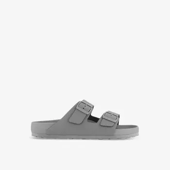 Изысканные кожаные сандалии Arizona с двумя ремешками на плоской подошве Birkenstock, серый