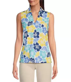 J.McLaughlin Aida Catalina Тканевая блузка без рукавов с цветочным принтом и воротником с v-образным вырезом, мультиколор