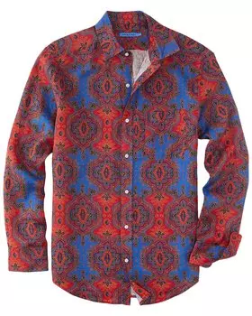 J.McLaughlin Barros Beach Gramercy льняная тканая рубашка, синий/красный