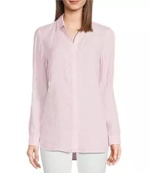 J.McLaughlin Britt Льняная блузка с острым воротником и длинными рукавами на пуговицах спереди, розовый