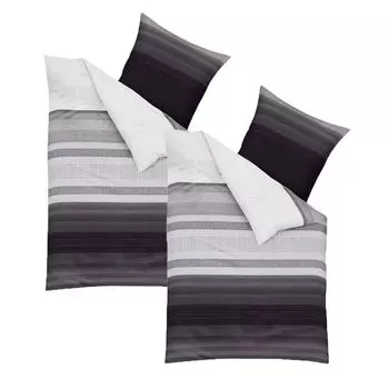 JACK by Kaeppel Постельное белье из 4 предметов тонкого бобра с профильными полосками, серебро, антрацит, серый хлопок, размер: 4 шт. 135x200см