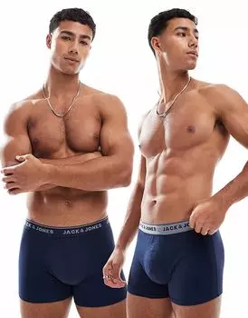 Jack & Jones 2 пары контрастных трусов-боксеров темно-синего цвета