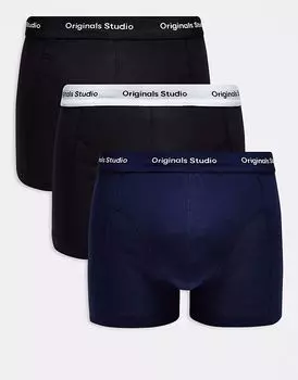 Jack & Jones 3 пары боксеров в цвете navy black с логотипом Originals