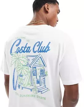 Jack & Jones — белая футболка оверсайз с графикой и надписью Costa Club