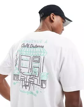 Jack & Jones — белая футболка оверсайз с мотивом кафе