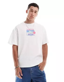 Jack & Jones – Белая>Футболка оверсайз с надписью Tokyo=