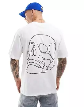 Jack & Jones – белая футболка оверсайз с принтом черепа на спине