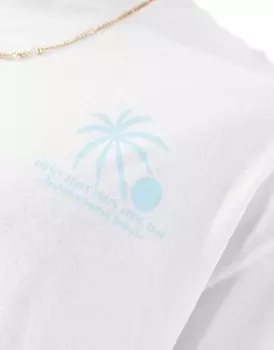 Jack & Jones – Белая> Футболка оверсайз с принтом пальмы на спине