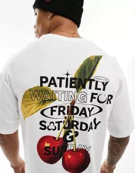 Jack & Jones — белая футболка оверсайз с вишнёвым принтом на спине