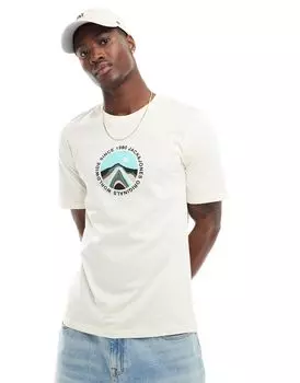 Jack & Jones – бежевая футболка оверсайз с принтом на груди