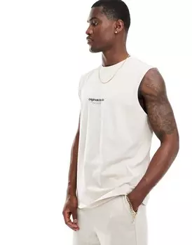 Jack & Jones — бежевая майка оверсайз с логотипом на груди