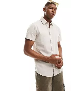 Jack & Jones – бежевая рубашка с короткими рукавами из смесового льна