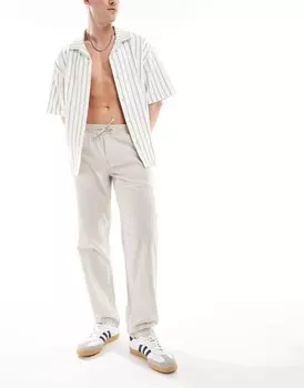 Jack & Jones – бежевые прямые брюки без застежки из смесового льна