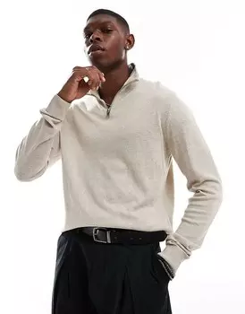 Jack & Jones – бежевый вязаный свитер с молнией на шее