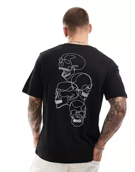 Jack & Jones – черная футболка оверсайз с принтом черепа на спине