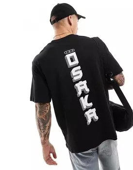 Jack & Jones – черная футболка оверсайз с японским принтом на спине
