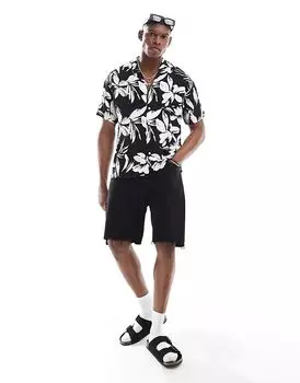Jack & Jones – Черная рубашка с цветочным узором на лацканах