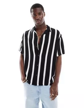 Jack & Jones — черная рубашка в вертикальную полоску с воротником с лацканами