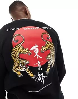 Jack & Jones — черная толстовка оверсайз с тигровым принтом на спине