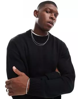 Jack & Jones – черный свитер в рубчик оверсайз с круглым вырезом