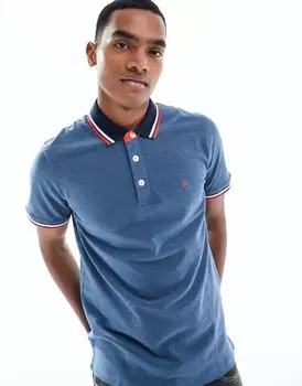 Jack & Jones - Essentials - Приталенная рубашка-поло из пике синего цвета с логотипом
