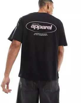 Jack & Jones – Футболка oversize черного цвета с принтом «Apparel» на спине