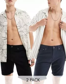 Jack & Jones Intelligence – комплект из 2 пар шорт черного и темно-синего цветов с 5 карманами