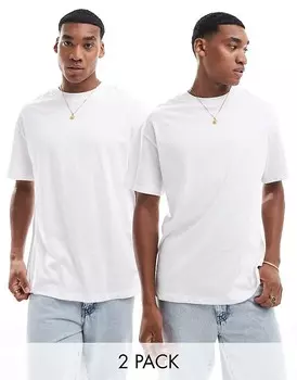 Jack & Jones — комплект из 2 белых футболок оверсайз