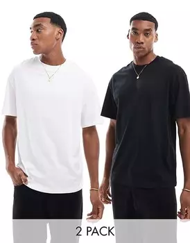 Jack & Jones — комплект из 2 футболок оверсайз белого и черного цветов