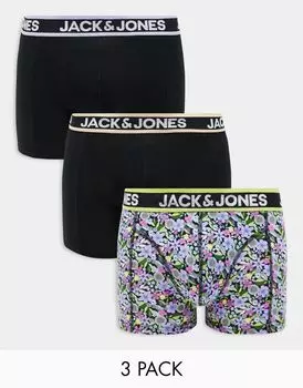 Jack & Jones – Комплект из 3 пар боксеров черного цвета с цветочным узором
