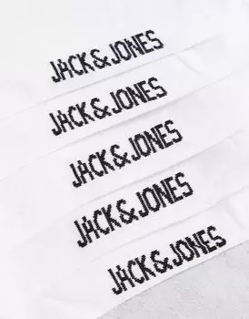 Jack & Jones – Комплект из 5 пар белых спортивных носков с логотипом