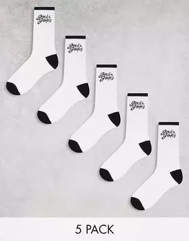 Jack & Jones – комплект из 5 пар белых теннисных носков с черным логотипом
