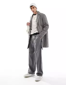 Jack & Jones – коричневое пальто в клетку из смесовой шерсти