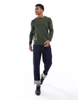 Jack & Jones – оливково-зеленый свитер с круглым вырезом нежной вязки