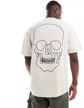 Jack & Jones – Originals – серая футболка длинного кроя с принтом черепа на спине