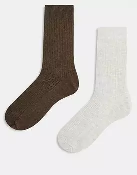 Jack & Jones Premium – 2 пары носков светло-серого и коричневого цвета