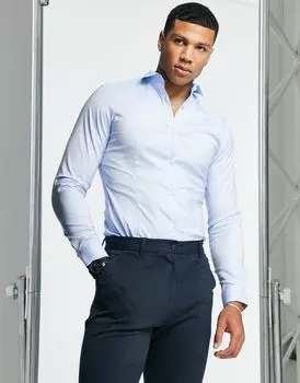 Jack & Jones Premium — супертонкая элегантная синяя рубашка стрейч