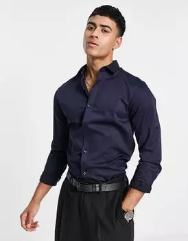 Jack & Jones Premium Темно-синяя узкая классическая рубашка стрейч