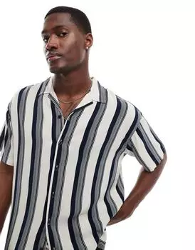 Jack & Jones — рубашка оверсайз в темно-синюю полоску с воротником с лацканами