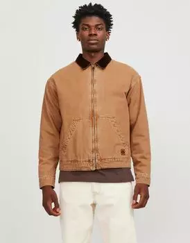 Jack & Jones — Светло-коричневая джинсовая рабочая куртка с вельветовым воротником