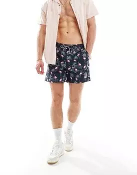 Jack & Jones – темно-синие шорты для плавания с принтом фламинго