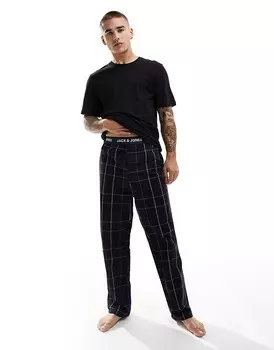 Jack & Jones – темно-синяя хлопковая пижама в клетку с футболкой