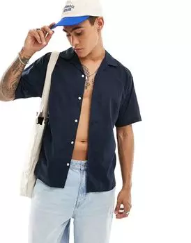 Jack & Jones - Темно-синяя льняная рубашка с лацканами