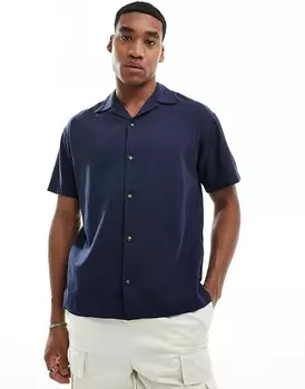Jack & Jones – темно-синяя льняная рубашка с воротником с лацканами
