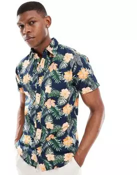 Jack & Jones - Темно-синяя рубашка с цветочным принтом