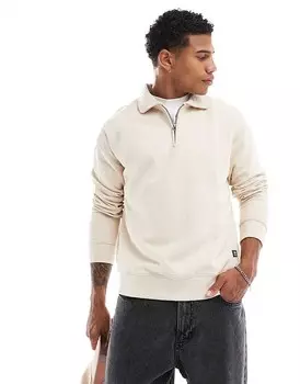Jack & Jones — толстовка на молнии с воротником-поло цвета экрю