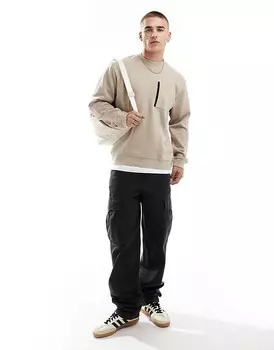 Jack & Jones – толстовка оверсайз бежевого цвета с круглым вырезом и нейлоновым карманом