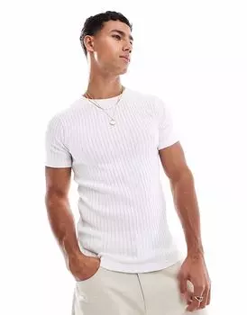 Jack & Jones - Узкая ребристая футболка белого цвета JJ Rebel